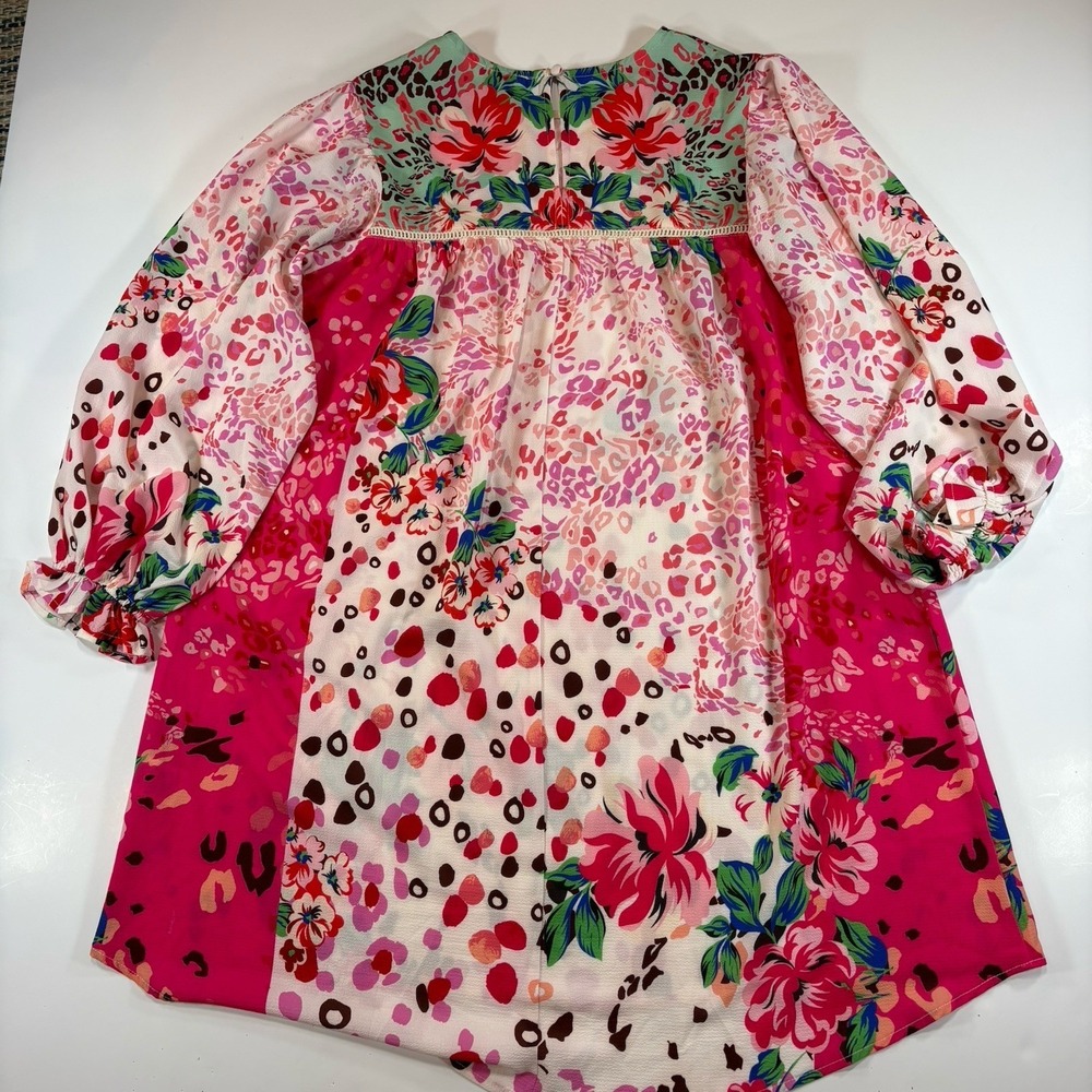 Umgee Mixed Print Crochet Trim Dress Small‎ Art  Maximalism Boho Chic Vibrant